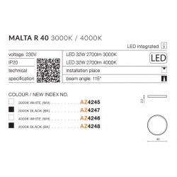 MALTA R40 PLAFON CZARNY 3000K    AZZARDO  	AZ4247
